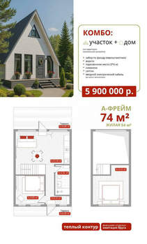 Дом 74м², 2-этажный, участок 4 сот.