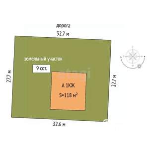 Дом 118м², 1-этажный, участок 9 сот.