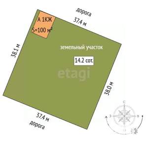 Дом 100м², 1-этажный, участок 14 сот.