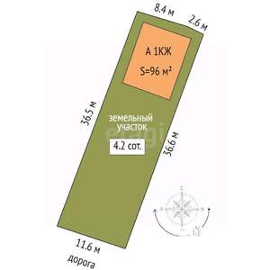 Дом 95м², 1-этажный, участок 4 сот.