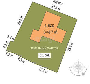 Дом 107м², 1-этажный, участок 3 сот.