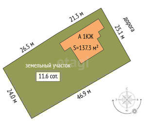 Дом 137м², 1-этажный, участок 12 сот.