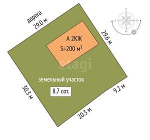 Дом 200м², 2-этажный, участок 9 сот.