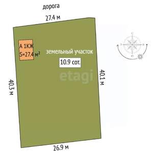 Дом 27м², 1-этажный, участок 10 сот.