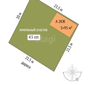 Дом 95м², 2-этажный, участок 4 сот.