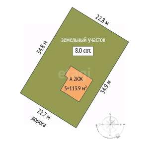 Дом 114м², 2-этажный, участок 8 сот.