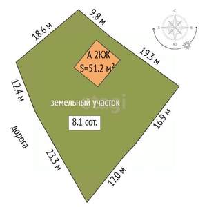 Дом 51м², 2-этажный, участок 8 сот.