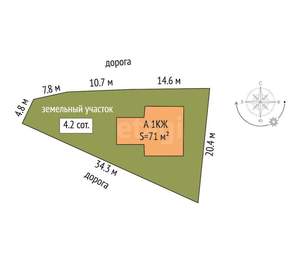 Дом 71м², 1-этажный, участок 4 сот.