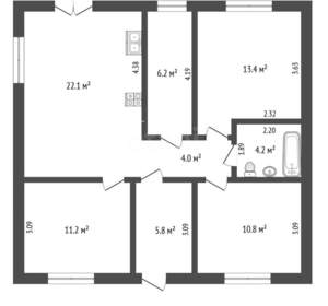 Дом 90м², 1-этажный, участок 4 сот.