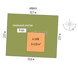 Дом 118м², 1-этажный, участок 9 сот.