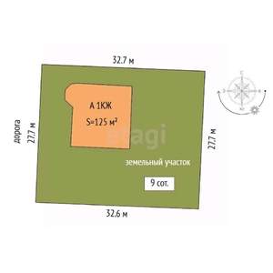 Дом 125м², 1-этажный, участок 9 сот.