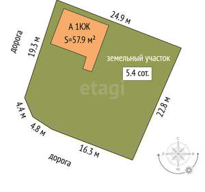 Дом 58м², 1-этажный, участок 5 сот.
