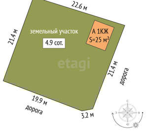 Дом 25м², 2-этажный, участок 5 сот.