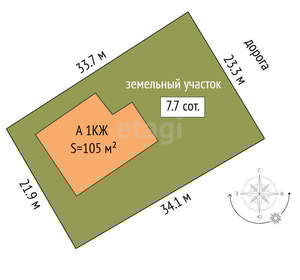 Дом 105м², 1-этажный, участок 8 сот.