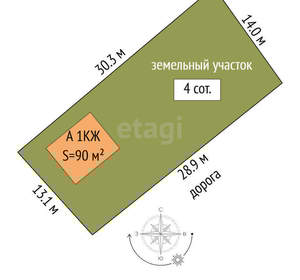 Дом 90м², 1-этажный, участок 4 сот.