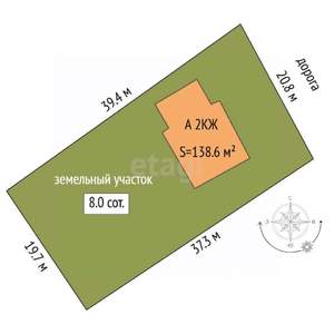 Дом 139м², 2-этажный, участок 8 сот.