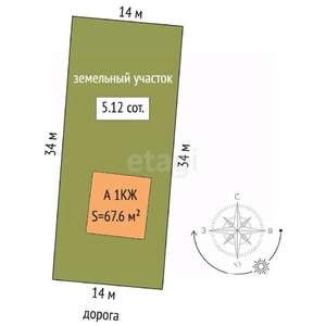 Дом 68м², 1-этажный, участок 6 сот.