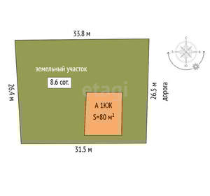 Дом 80м², 1-этажный, участок 9 сот.