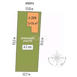 Дом 76м², 2-этажный, участок 4 сот.