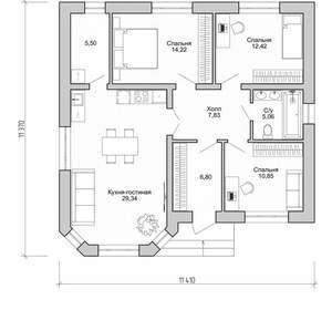 Дом 95м², 1-этажный, участок 8 сот.