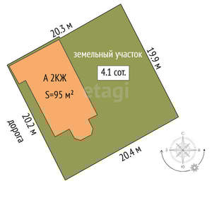 Дом 95м², 2-этажный, участок 4 сот.