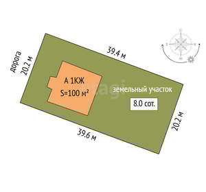 Дом 100м², 1-этажный, участок 8 сот.