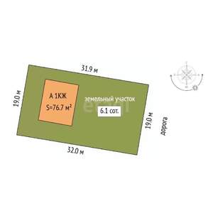 Дом 77м², 1-этажный, участок 6 сот.