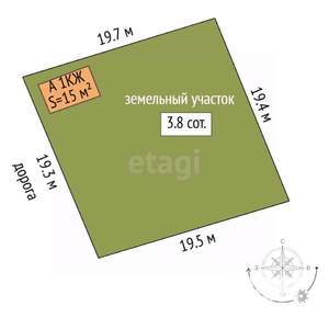 Дом 15м², 1-этажный, участок 4 сот.