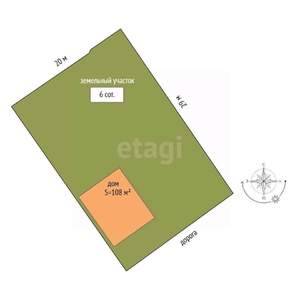 Дом 108м², 2-этажный, участок 6 сот.