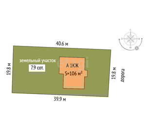 Дом 106м², 1-этажный, участок 8 сот.