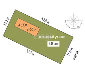 Дом 52м², 1-этажный, участок 5 сот.