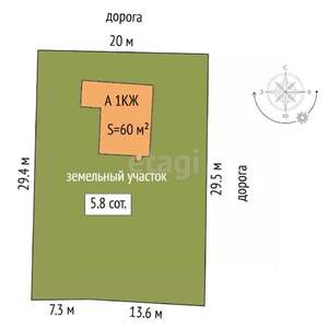 Дача 60м², 1-этажный, участок 6 сот.