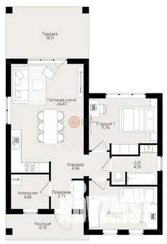 Дом 64м², 1-этажный, участок 1 сот.