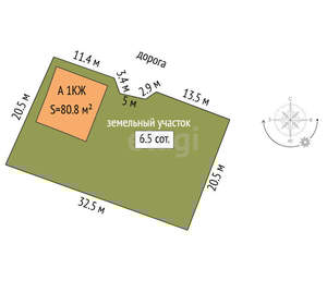 Дом 81м², 1-этажный, участок 6 сот.