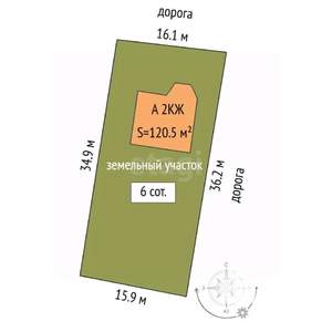 Дом 121м², 2-этажный, участок 6 сот.