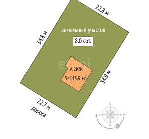 Дом 114м², 2-этажный, участок 8 сот.