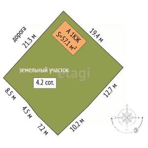 Дом 57м², 2-этажный, участок 4 сот.