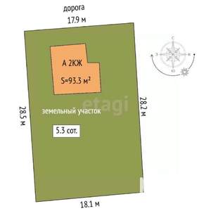 Дом 93м², 2-этажный, участок 5 сот.