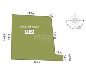 Дом 60м², 2-этажный, участок 8 сот.