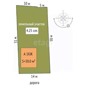Дом 38м², 1-этажный, участок 4 сот.