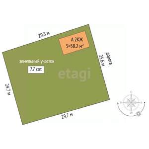 Дом 58м², 2-этажный, участок 8 сот.