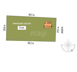 Дом 16м², 2-этажный, участок 8 сот.