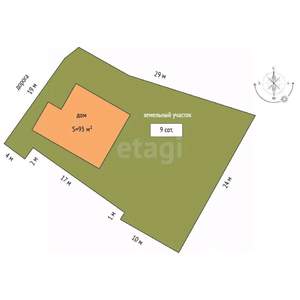 Дом 95м², 1-этажный, участок 9 сот.