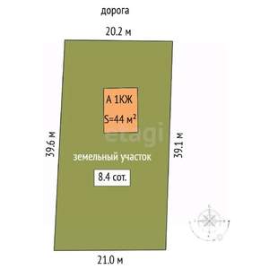 Дом 44м², 1-этажный, на длительный срок, 