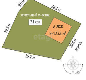Дом 124м², 2-этажный, участок 7 сот.  