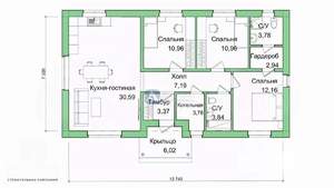 Дом 93м&sup2;, 1-этажный, участок 6 сот.  