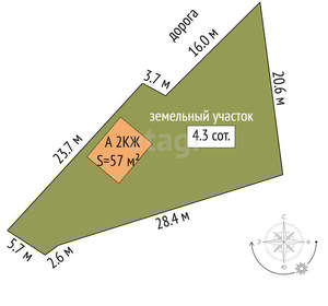 Дом 57м&sup2;, 2-этажный, участок 4 сот.  