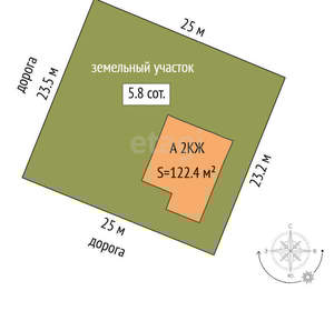Дом 122м², 2-этажный, участок 6 сот.  