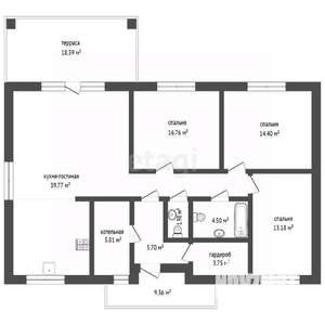 Дом 103м&sup2;, 1-этажный, участок 5 сот.  