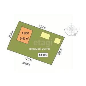 Дом 81м&sup2;, 2-этажный, участок 6 сот.  